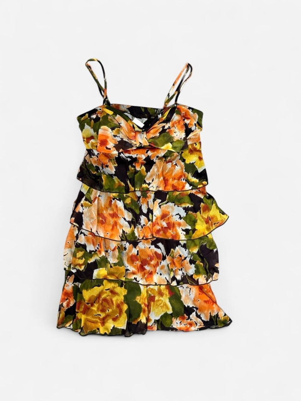 Speechless Orange & Green Floral Ruffle Mini Dress